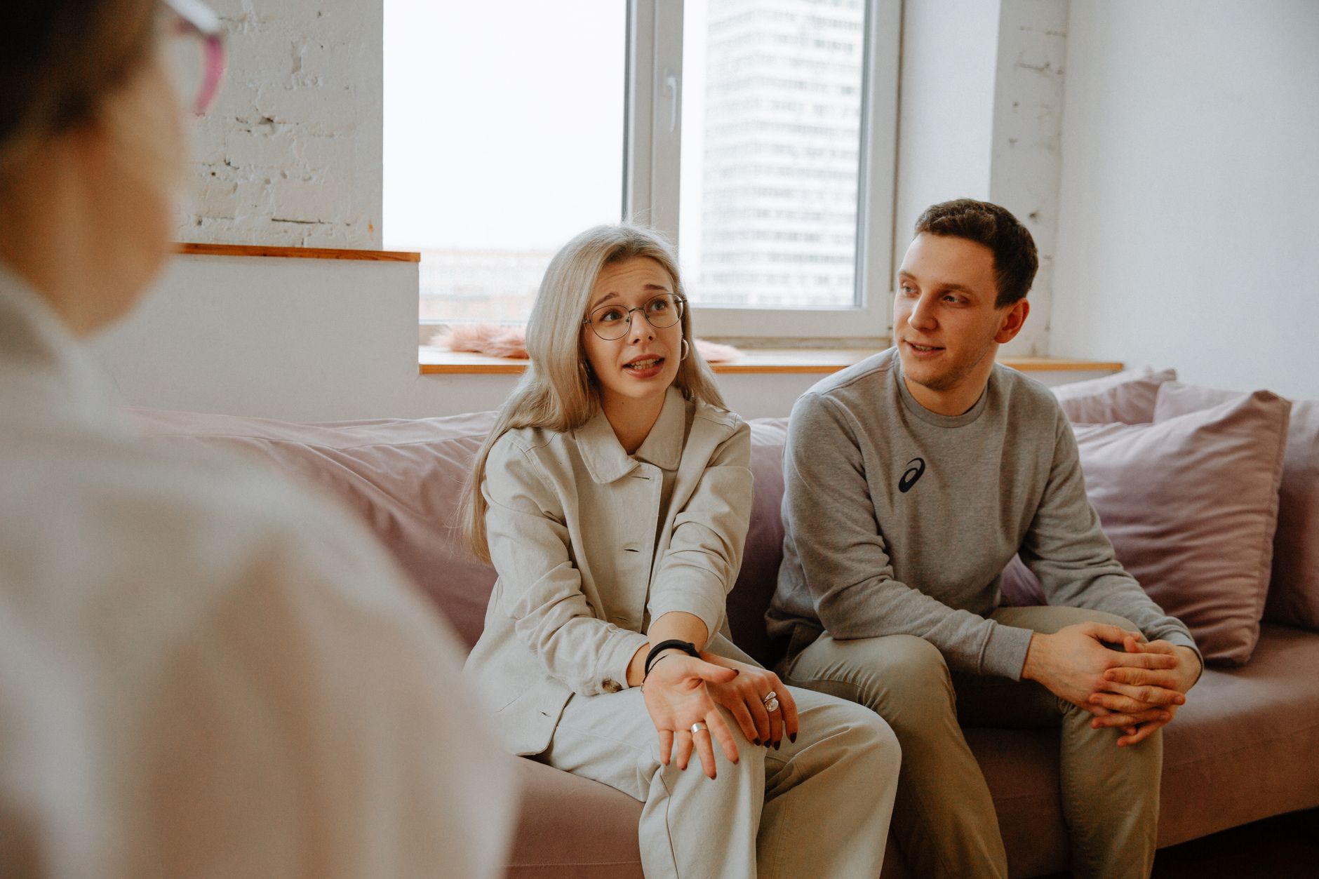 A couple talking with a counselor